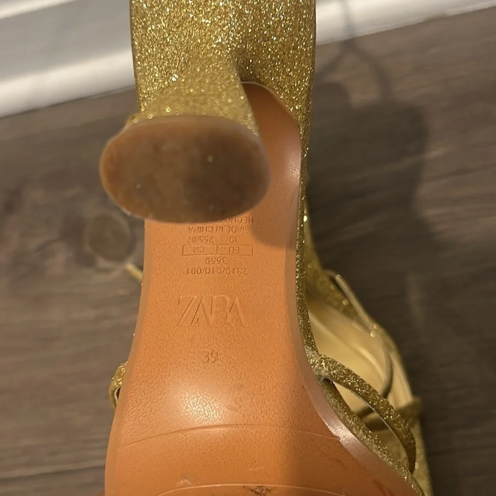 Zara Metallic Gold Cross Band Ankle Strap Sandal - Picture 8 of 8